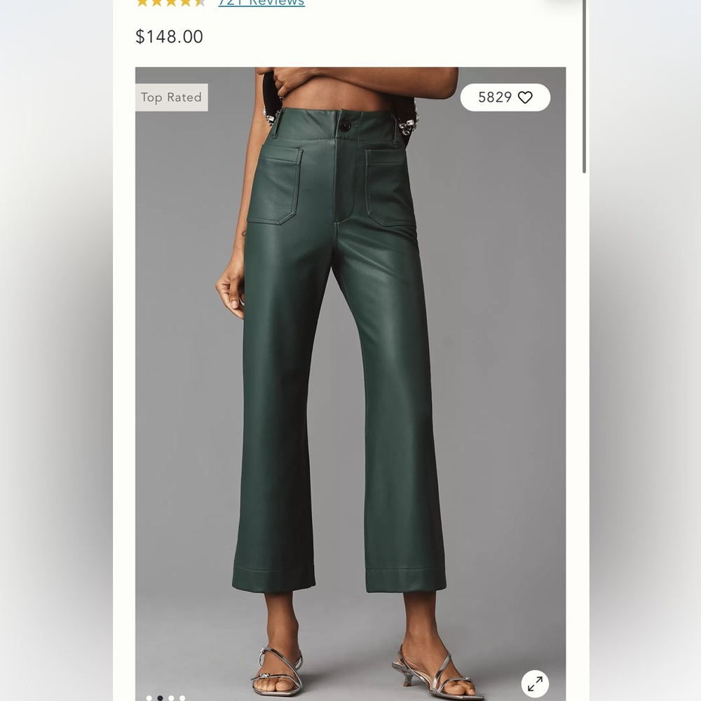 High-Waisted Green Leather Pants